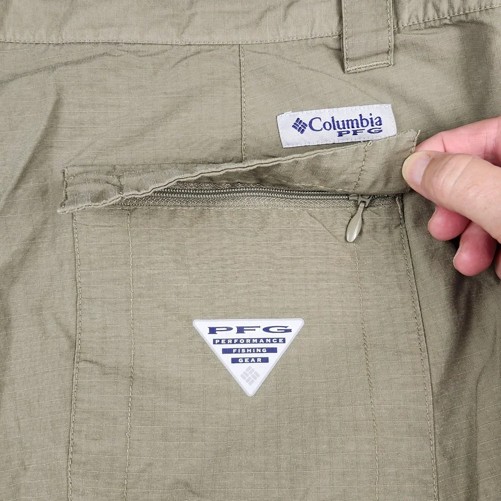 Columbia PFG Shorts Mens 40 Sage Green Ripstop Omni-Shade Fishing Cargo Outdoor